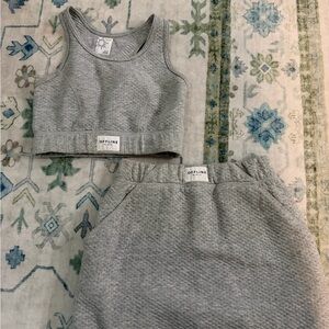 Aerie OFFLINE Textured Gray Crop Top and Skirt Set